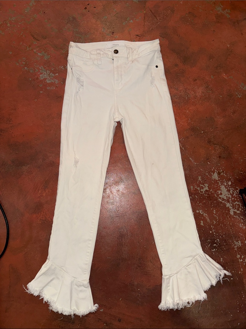 Women's White Flare Jeans with Ruffle Hem